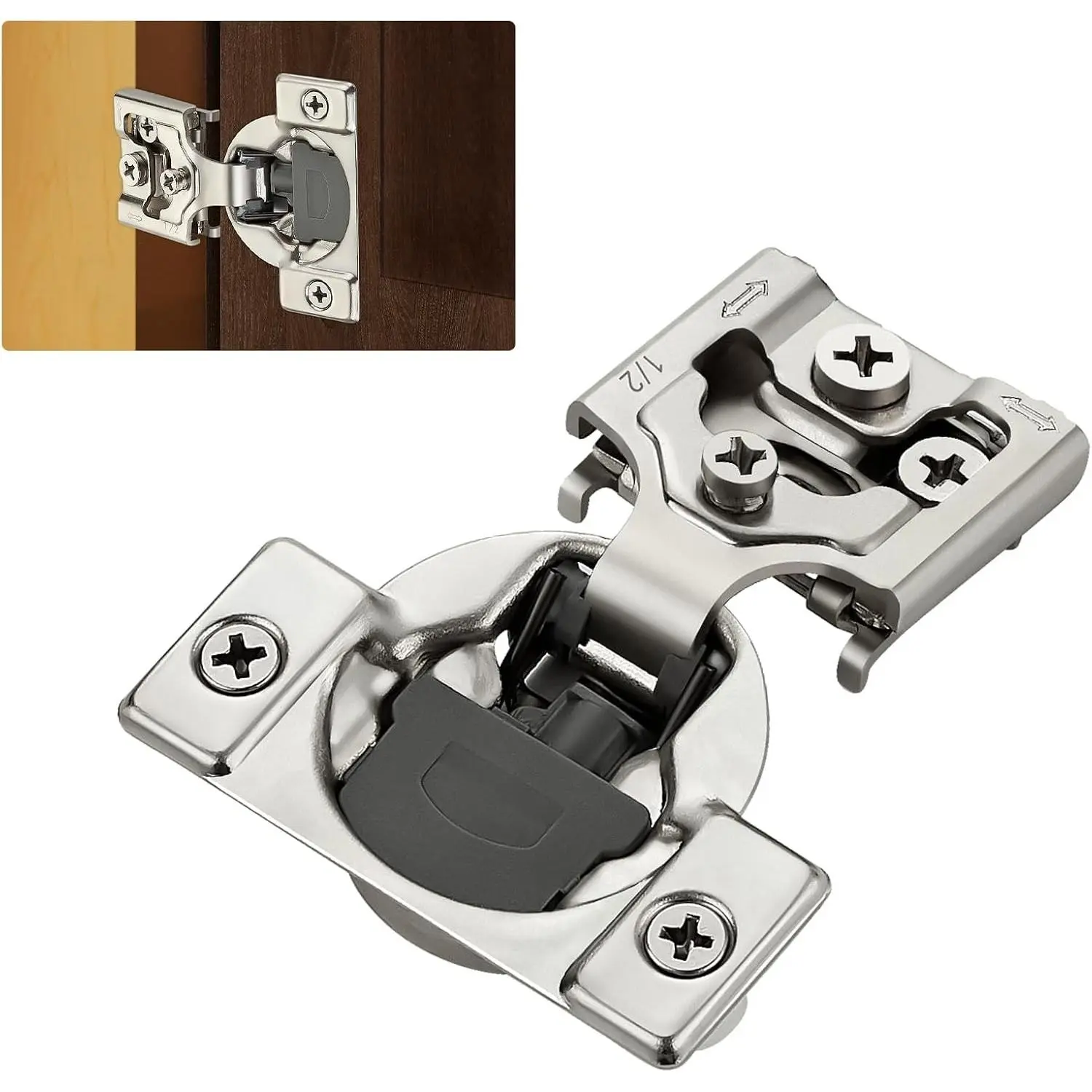 Satin Nickel Cabinet Hinges, 1/2 Inch Overlay, 10 Pack(5 Pairs) | Stainless Steel Build, Soft Close Concealed Hinge, 3D Self-Closing Adjustment, Face Frame Door Fit, Kitchen Cabinets