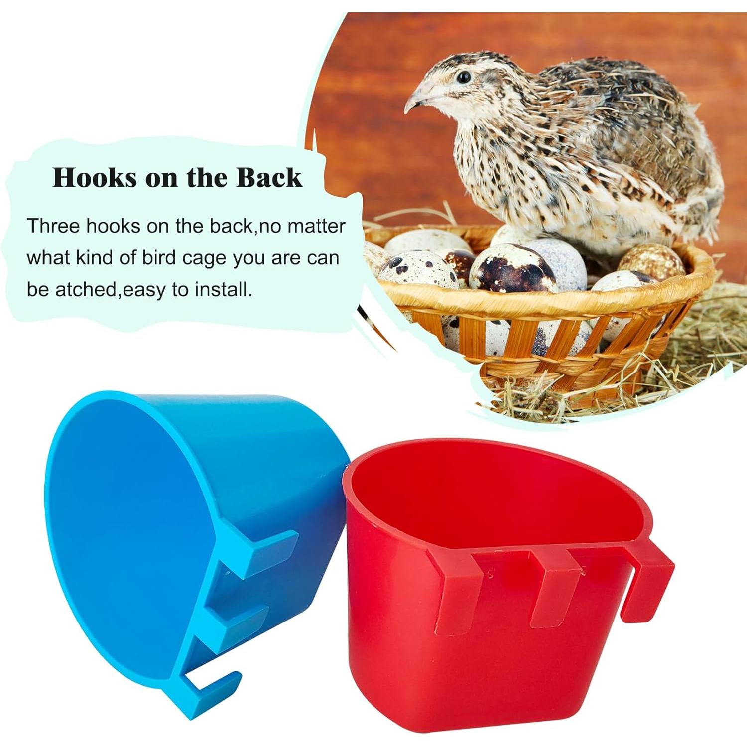 10 count Cage Cups Birds Feeders Bowl Chicken Feeding Watering Dish  Wire Cages Box Coop Cups for Pet Parrot Parakeet Gamefowl Poultry Pigeon and Quail(Blue and Red)