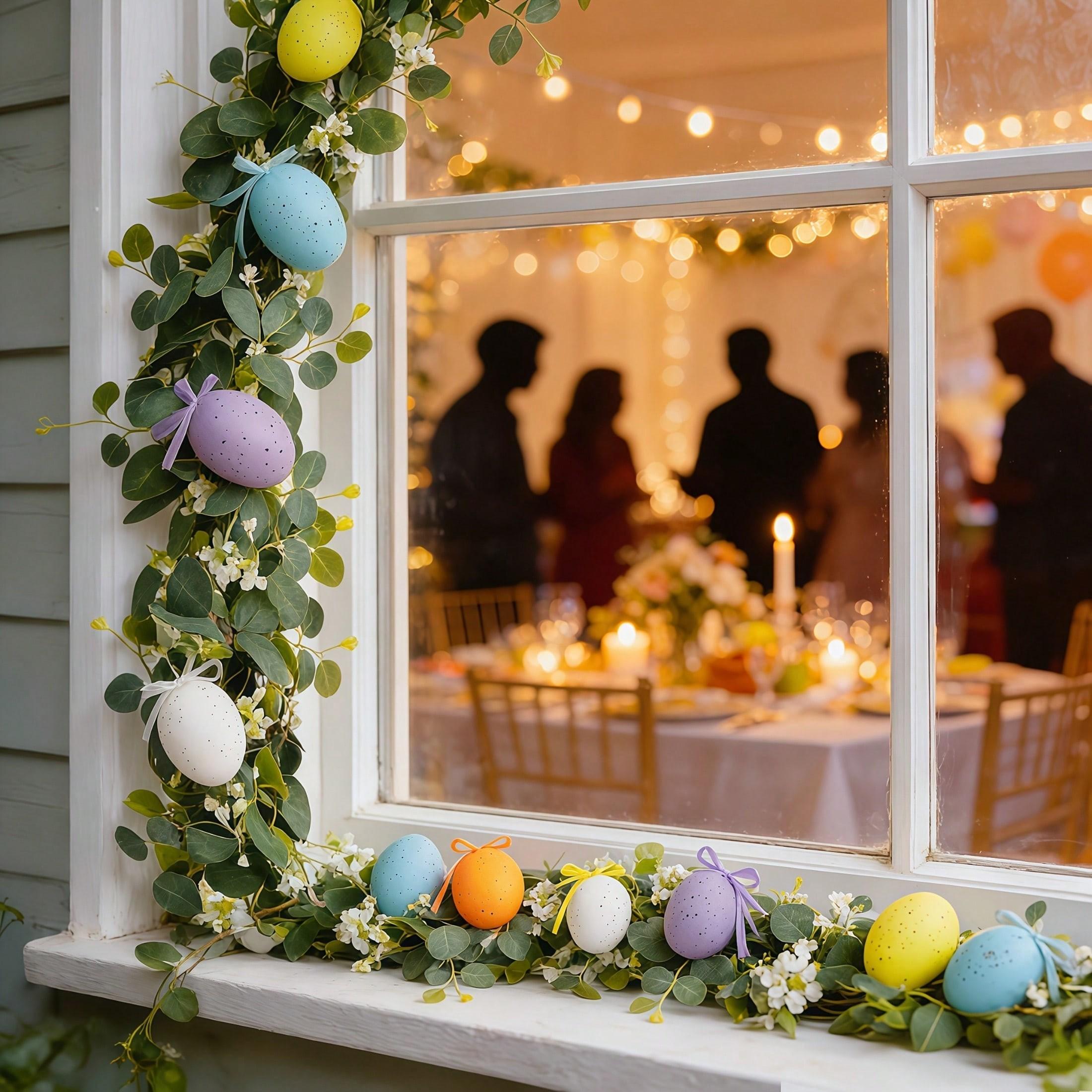 10pcs Easter Egg Eucalyptus Vine Set, Realistic Eucalyptus Leaf Colorful Spotted Foam Eggs Hanging Decor, Spring Festival Party Atmosphere Decoration