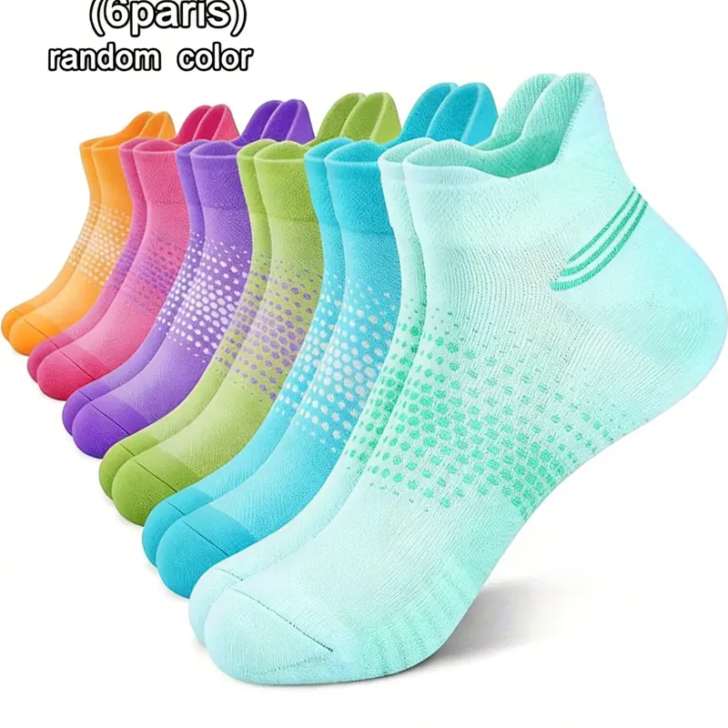 Athletic Ankle Socks Workout Socks Breathable Mesh Candy Color Cushioned Heel Tab Anti Blister 1/3/6 Pairs Random Style for Women Running Gym Daily Wear