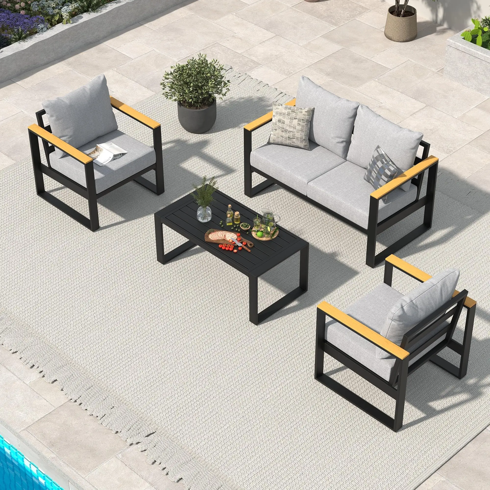 GARVEE Modern Grey 3-Piece Outdoor Sofa Set, Water-Resistant & Durable for Patio