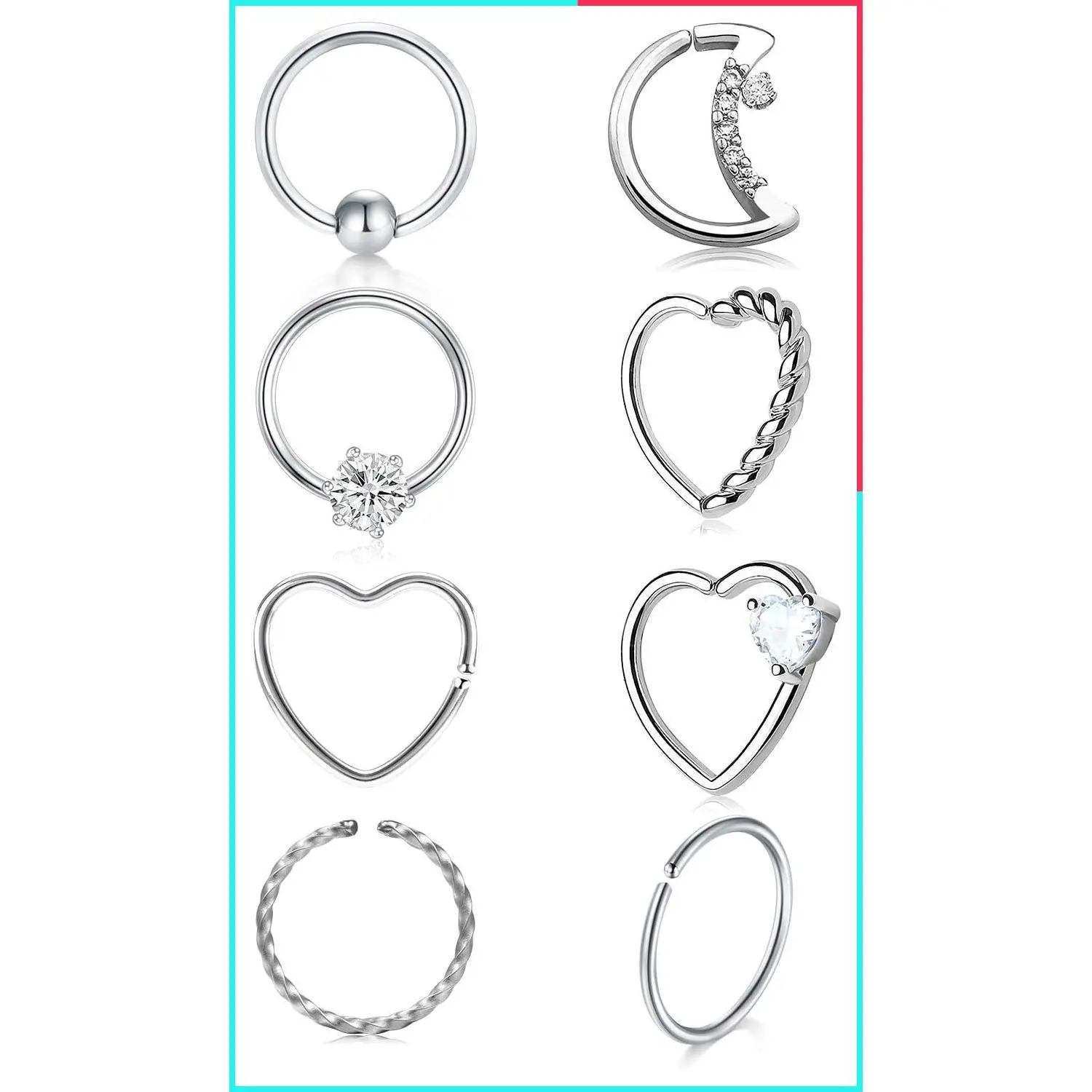 16G 20G Heart Moon Daith Piercing Jewelry for Women Surgical Steel Cartilage Tragus Helix Hoop CZ Small Hoop Earrings Silver Rose Gold