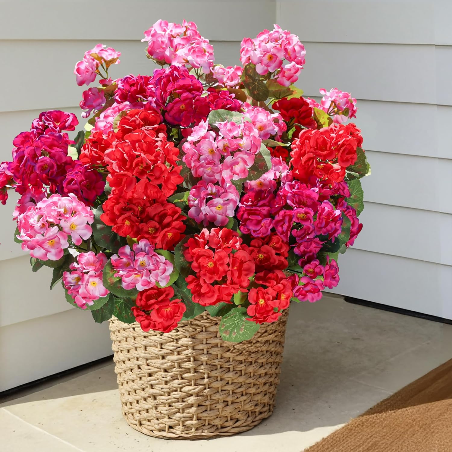 Artificial Geraniums Fake Flowers for Outdoors Decoration, 6 Bundles Silk Geraniums Flower UV Resistant Look Real Faux Plants Fake Blossom Plants for Front Door Garden Porch Planter Patio Balcony Yard Indoor Home, Mix #TOP PICKS