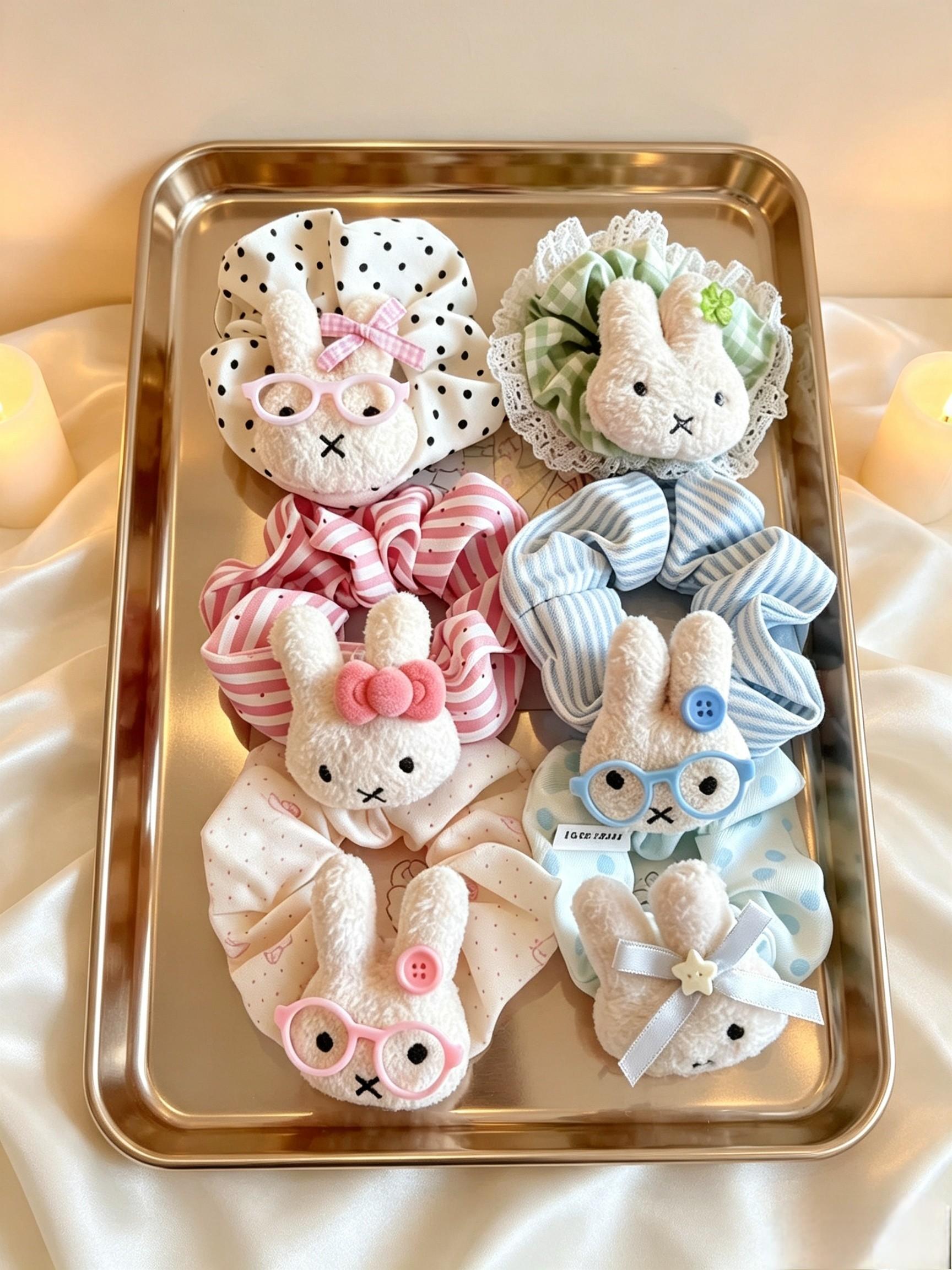 6pcs Easter Day Hair Scrunchies Bowknot, Candy Color Rabbit Hair Ties, Elastic Bands for Thick Curly Hair, Ponytail Holders for Women Men