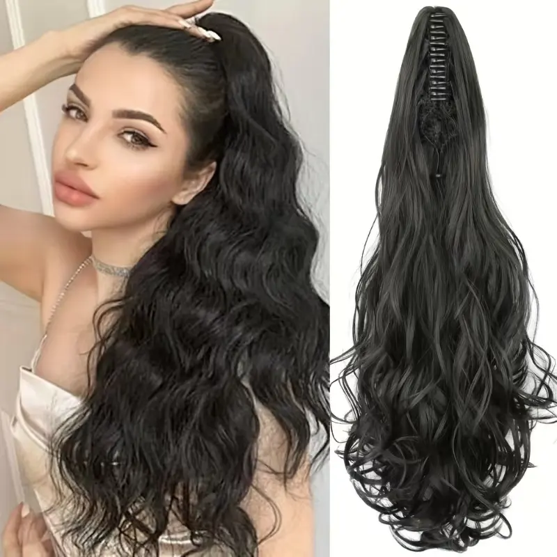 Women's Soft Wavy Blonde Synthetic Claw Clip Ponytail Extensions - Curly Clip-In Hairpiece, Long Synthetic Hair Piece, Natural Look, Natural Hair Growth