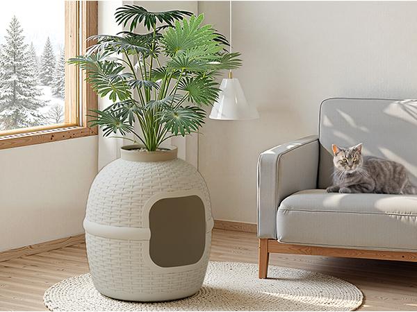 RoyalCraft Hidden Litter Box with Faux Plant, Large Cat Litter Box with Rattan Pattern, Heavy Duty PP Material Litter Box Enclosure Furniture for Home Decor RoyalCraft Hidden Litter Box with Faux Plant, Large Cat Litter Box with Rattan Pattern, Heavy Duty PP Material Litter Box Enclosure Furniture for Home Decor