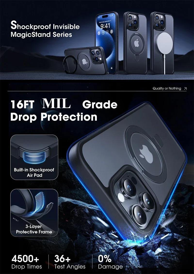 Metal Ring Stand Matte Magnetic Case with Lens Protector for Magsafe IPhone 17Air 17 1615 14 13 12 11 Pro Max Plus 15Pro I15 Mac Safe Cover