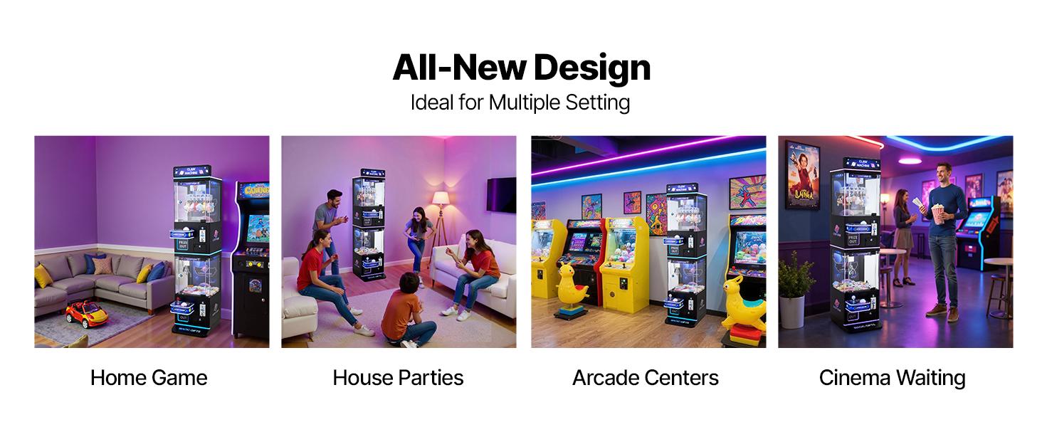 VEVOR Claw Crane Machine, Medium-Sized Arcade Game Machine with Claw+ Grabber Double-Layer, Light Sound, Toy Candy Grabber Prize Dispenser Vending Toy, for Commercial Home Cinema, Black Purple