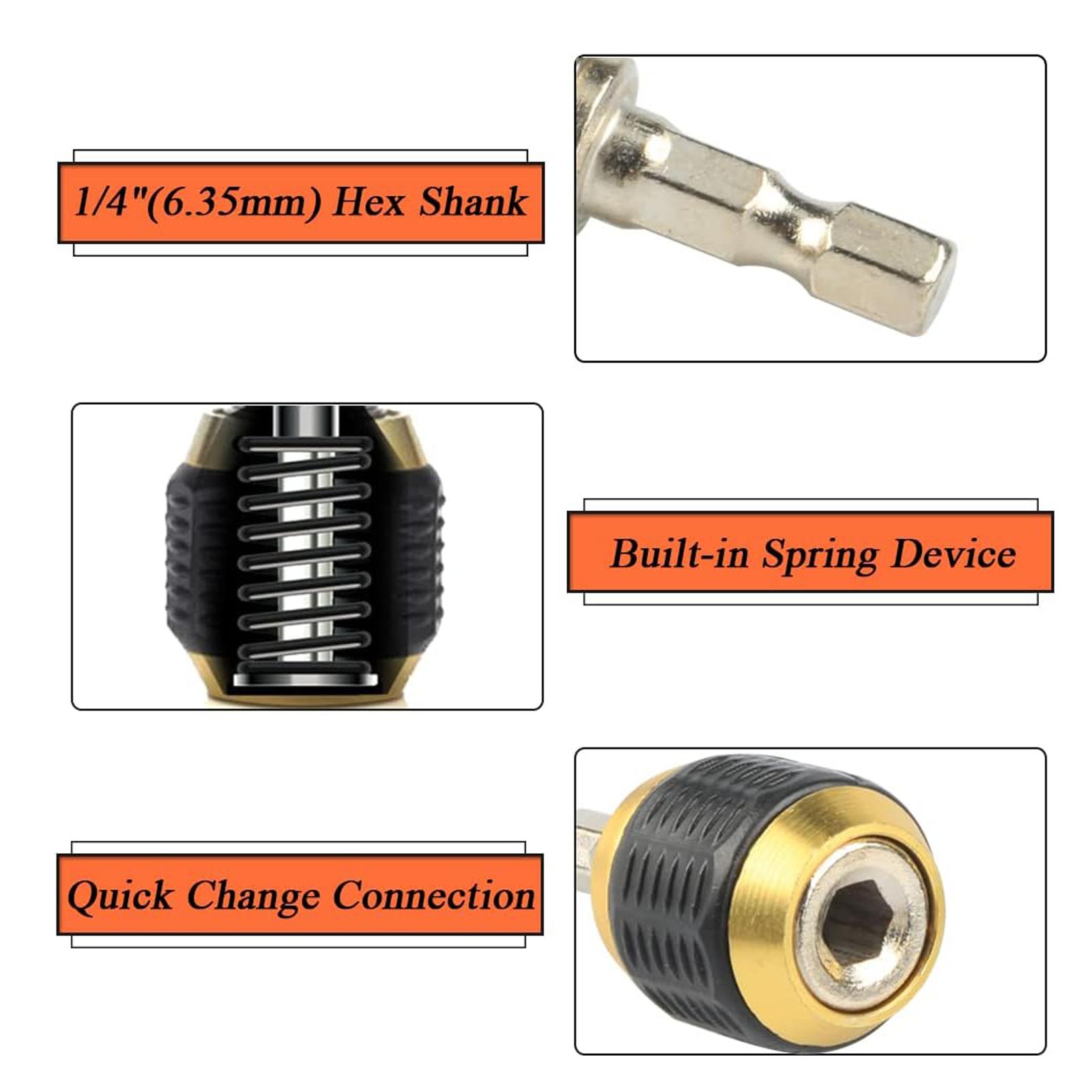 1/4-inch hex shank extension screwdriver and drill bit chuck set, quick-release drill bit chuck, self-locking drill bit chuck, quick-release chuck adapter connector, suitable for electric drill tools.