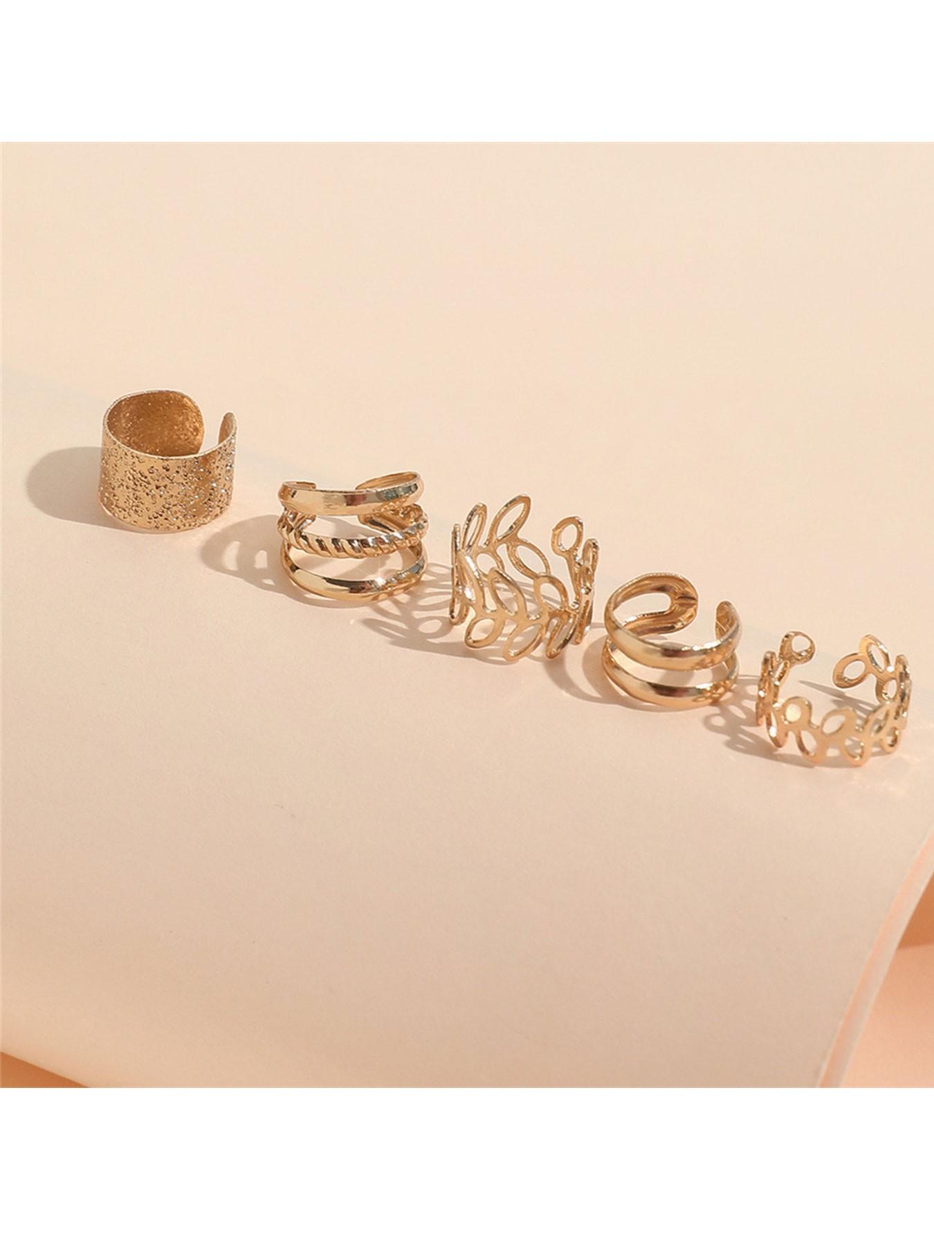 5 Pcs Creative Hollow Out Gold/silver Color Alloy Earrings, No Piercing Ear Clip, Elegant Ethnic Style, All Seasons Fashion Accessory