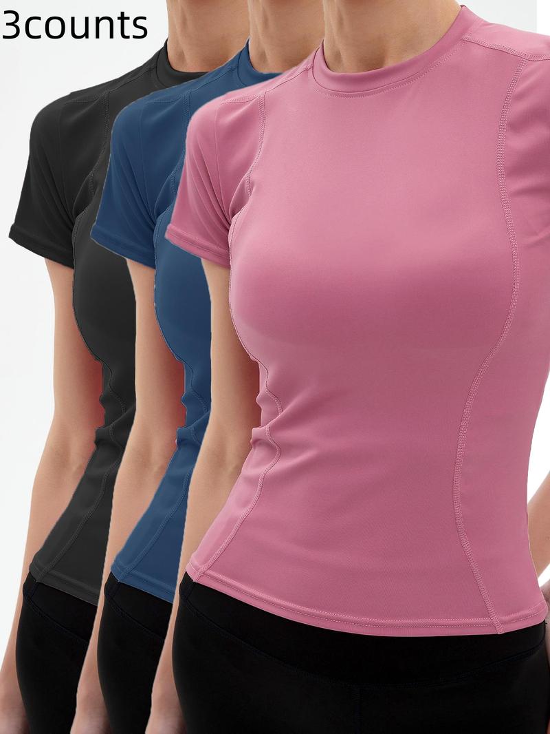 Women's Plain Sports Tee, Quick Drying Breathable Short Sleeve T-shirt, Ladies Sportswear for Indoor Outdoor Wear, Gym Clothes, Women Sport & Outdoor Clothing, Sports T-shirts for Women, Athletic Fashion Gym Clothing, Tops, Activewear, Solid Top