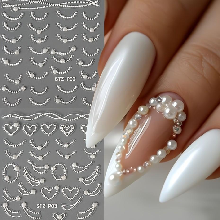 6-Piece 5D Rhinestone Lace Wave Nail Art Stickers, Self-Adhesive Wedding Season Nails, Y2K Princess Style, Ocean Design
