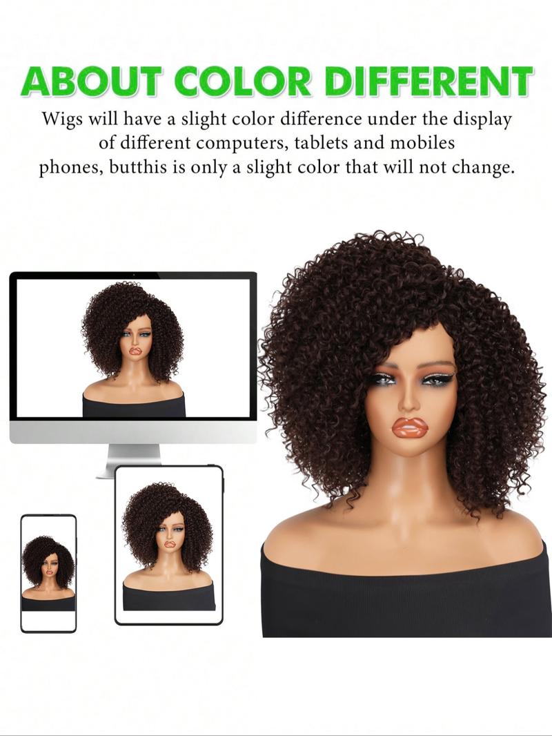 Kinky Curly Wigs Side Part 14 Inch Afro Curly Wig for Black Women Ombre Blonde Brown Twist Out African American Synthetic Material Wigs