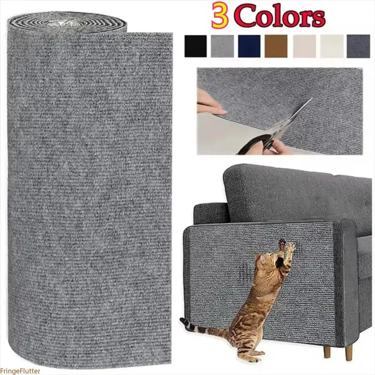 Solid Cotton DIY Custom Scratch Pads - Self-Adhesive, Trimmable, Custom-Fit, Clean-Removal Sisal Furniture Guard, Sofa Protector & Cat Tree Accessory for Indoor Cats (Protects Furniture)