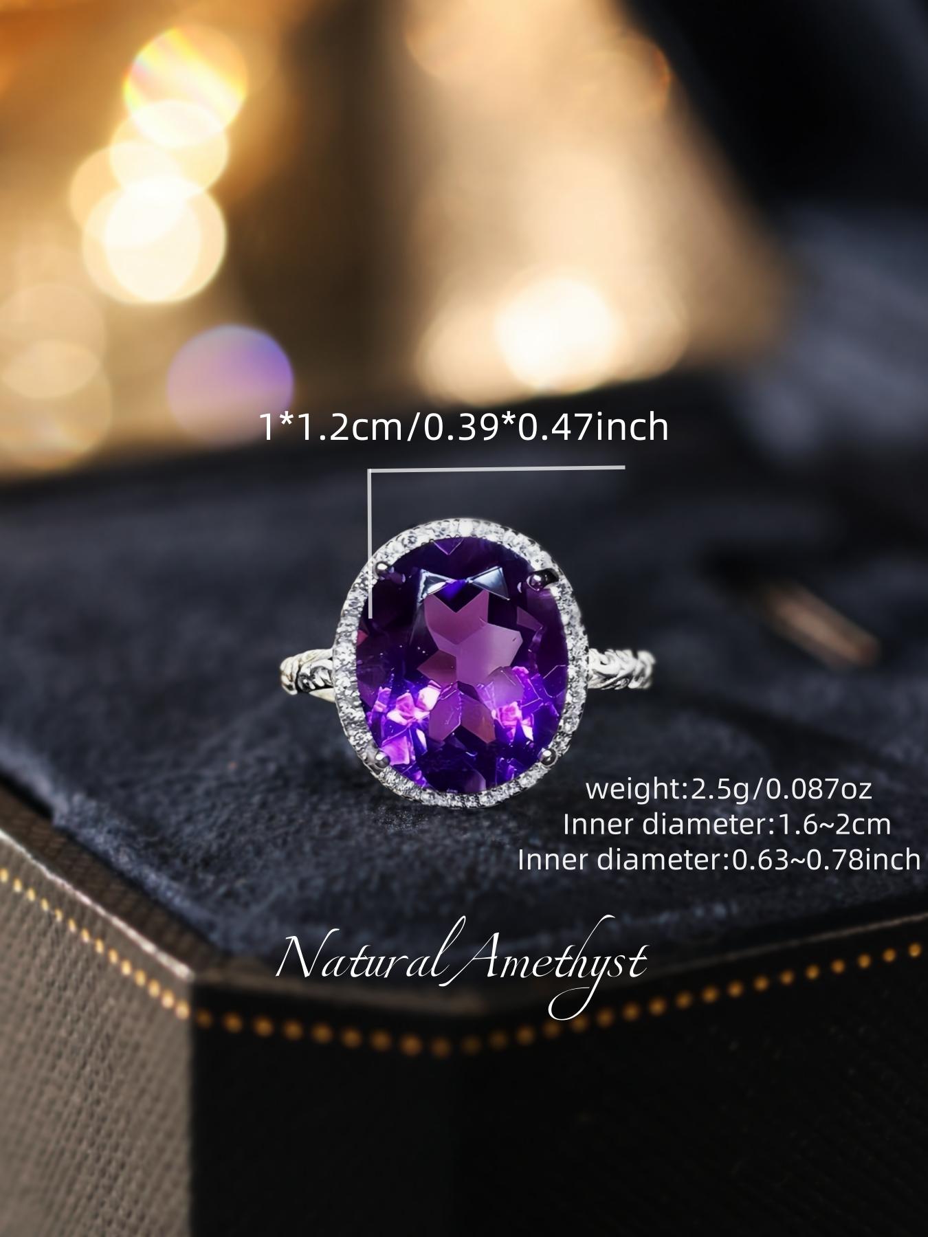 S925 Sterling Silver Natural Amethyst Ring, Fashion Jewelry for Party, Daily Clothing Decor, Trendy All-match & Exquisite Jewelry for Birthday Gift