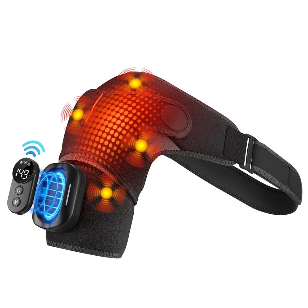 Electric Heating Vibrating Shoulder Wrap Pad with Remote Control, 4 Motor Vibration, 5 Intensity Levels, Universal Left and Right Shoulder Massage Support Belt Strap, Relaxing Gift
