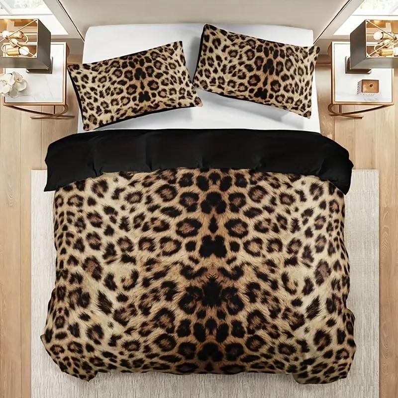 Leopard Print Bedding Set, 3 Counts/set Including 1Count Bedspread & 2 Counts Pillowcase without Filler,Soft Breathable Bedding Set for Bedroom
