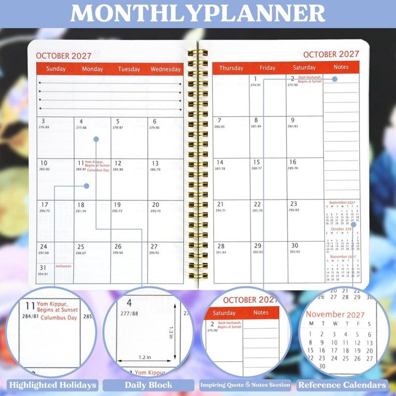 2026-2030 Monthly Planner/Calendar - January 2026 to December 2030, 5-Year Monthly Planner, Large Purple Flower Theme Cover Design Notebook, Yearly Calendar Planning, Monthly Tabs, 60-Month Calendar, 5.5 x 8.3 inches, 71 Sheets/142 Pages Thick Paper, Elas