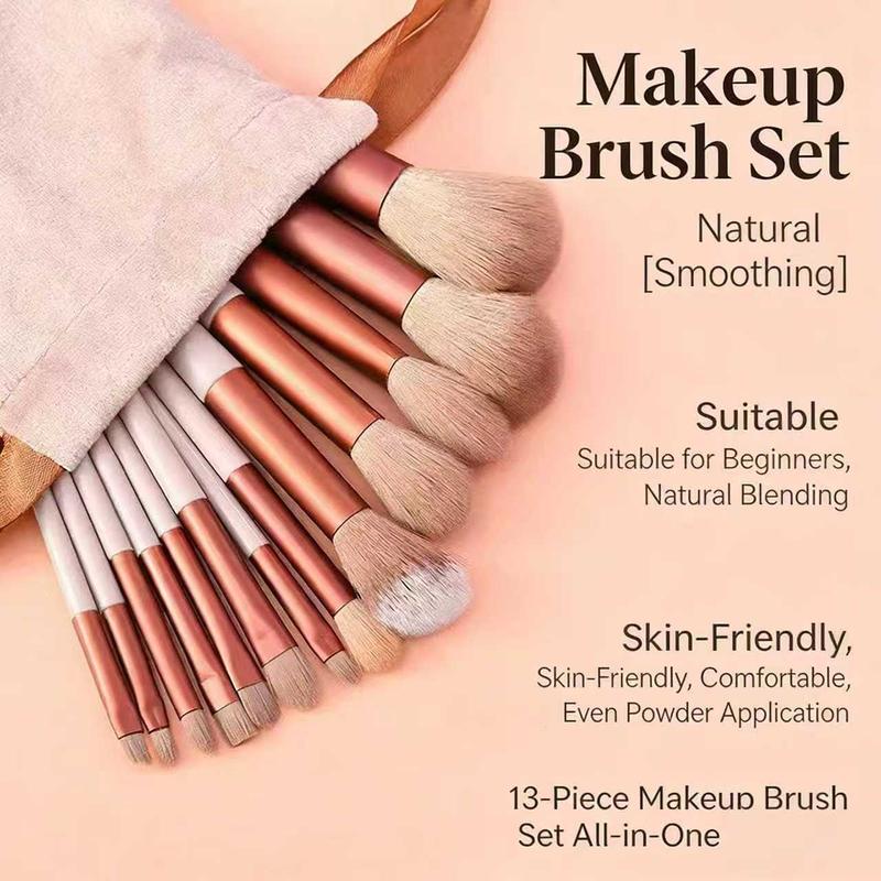 13-Piece Makeup Brush Set, Soft Bristles, Portable Storage Bag, Professional Beauty Tools Kit, Essential Cosmetic Brushes, Eyeshadow Brushes