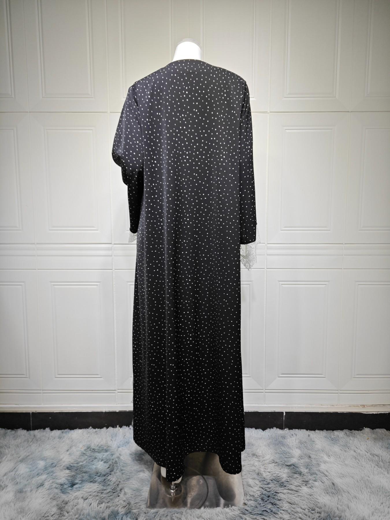 New Muslim Women's Long Robe, Loose Fit, Includes Headscarf, Polka Dot, Lace Design, Split, Two-Piece Set, Casual Daily Wear, Elegant Islamic Clothing, Abaya Hijab Set, Islamic Modesty Clothes