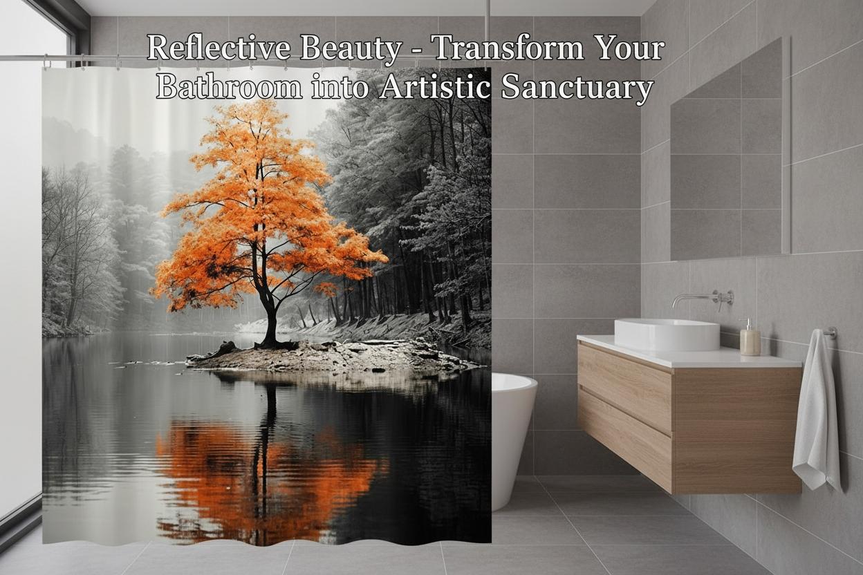 1pc Lonely Tree Bath Curtain, Minimalist Artistic Landscape, Soft Polyester, High Clarity Digital Print, Home Hotel Bathroom Decor