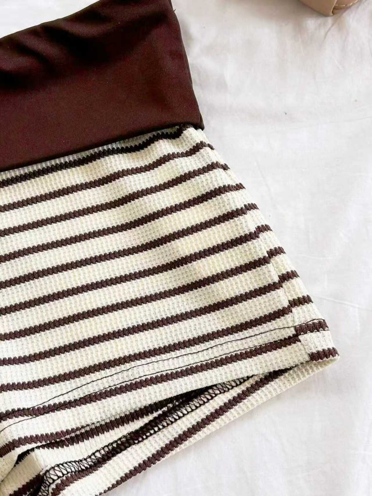 2-Piece Striped Knit Crop Top & Shorts Set, Boho Matching Set, Boho Style, Party Wear, Valentine's Day, Date Night, Beach, Fall Fashion, Beach Outfits Set