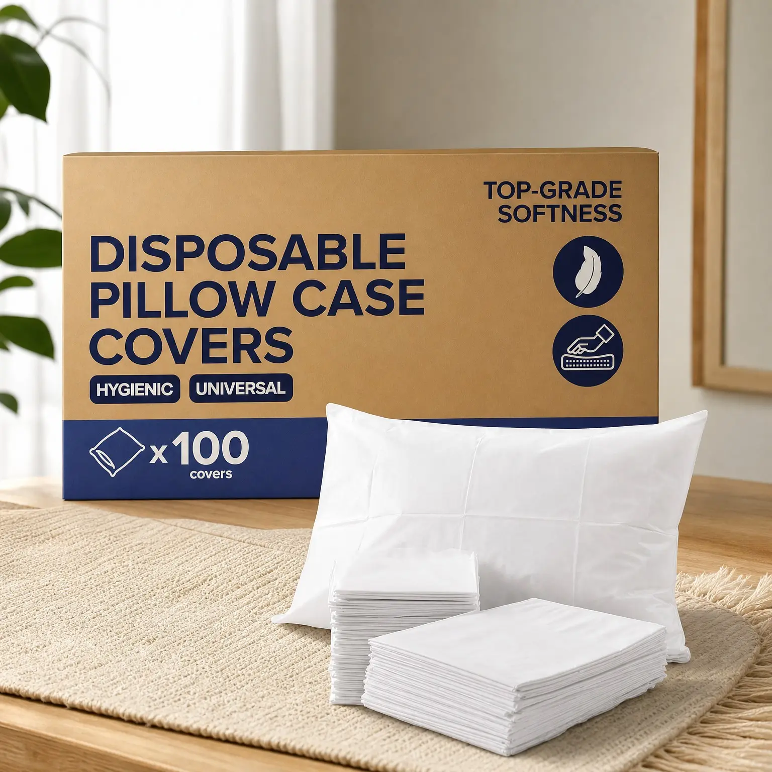 100 Count Disposable Pillow Case Covers, Tissue/Poly 21" x 30" Standard Size, Single-Use Pillowcases with Moisture Barrier in WhiteGift