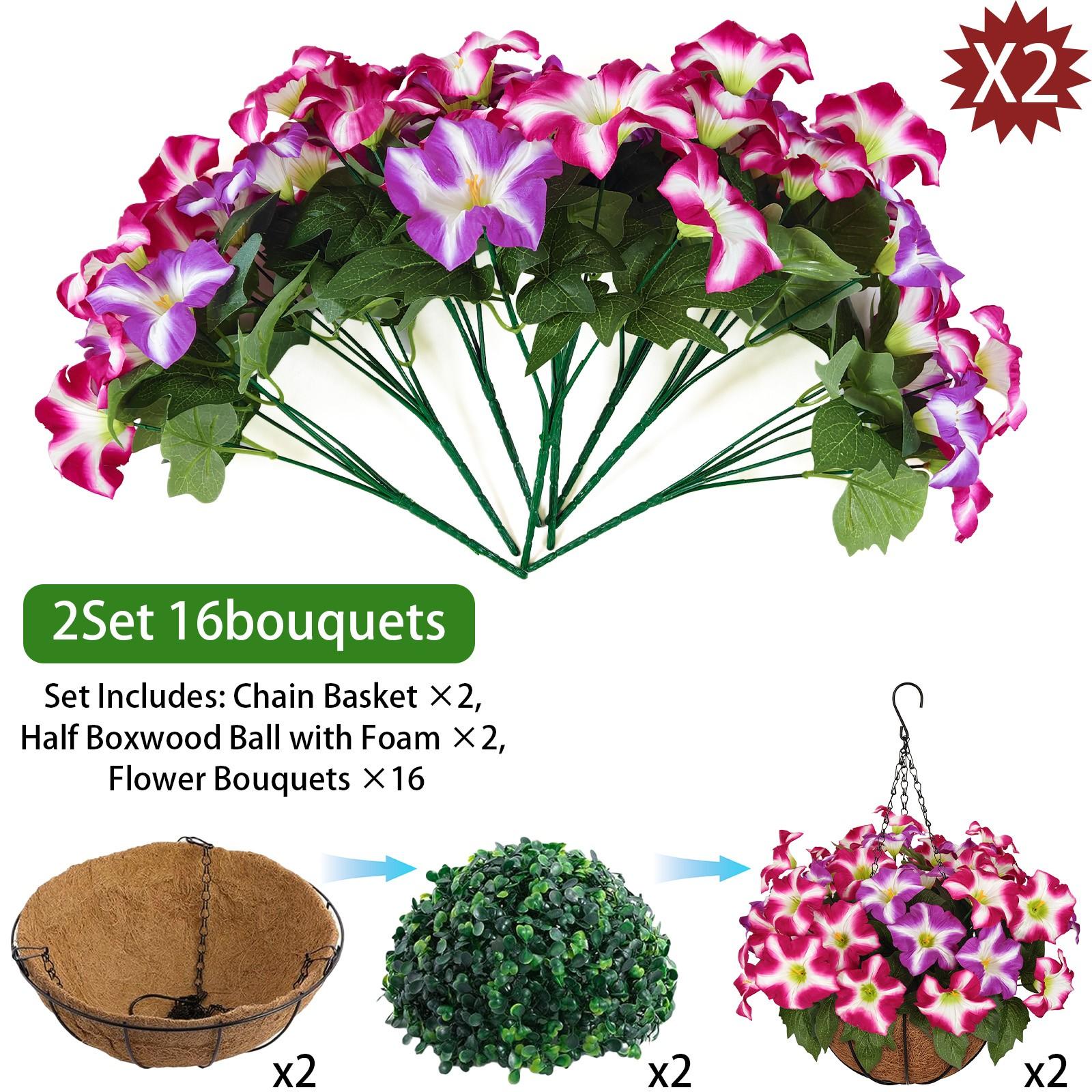 Outdoor Artificial Plant Hanging Baskets Set of 2, UV Resistant Porch Garden Decor, Durable Fake Plants for Outdoor Use