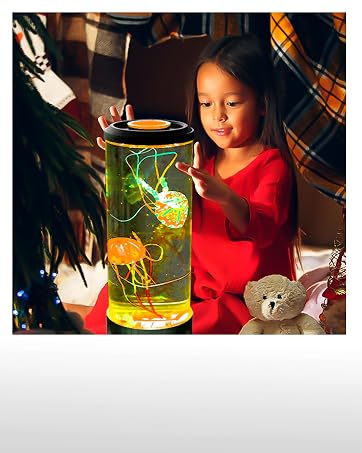 Bubble Fish LED Bubble Lamp - Desktop Sensory Tube-Shape Indoor Nightlight with 7 RGB Colors, Moving Fishes, Artificial Aquarium Tank for Home Decor, Kids Gift