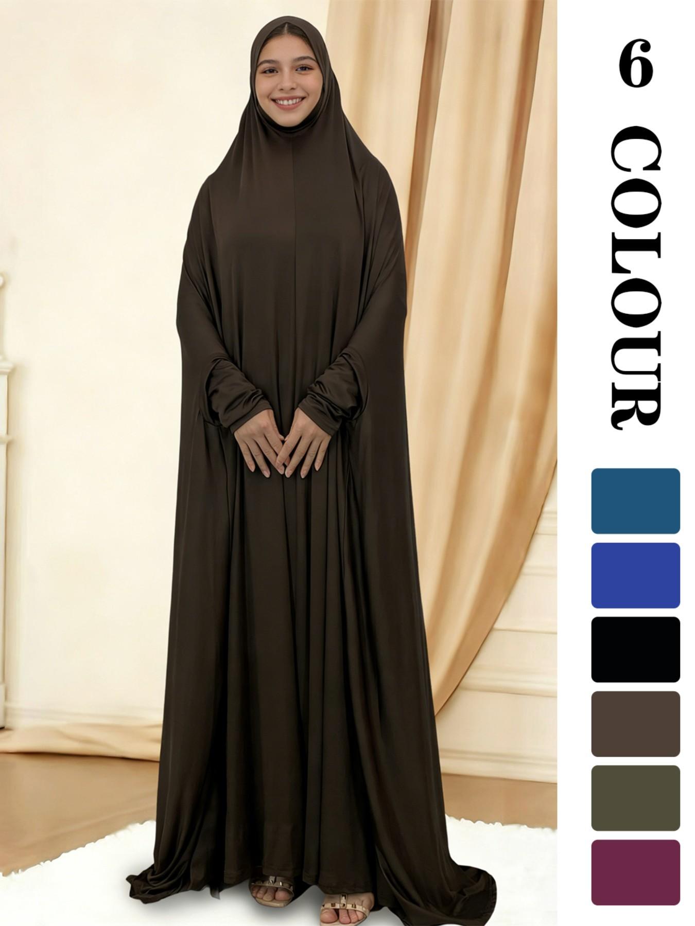 Women's Solid Color Long Sleeve Abaya, Modest Round Neck Long Dress for Women, Muslim Clothing for Daily Wear, Modesty Abaya, Islamic Abaya, Dubai Abaya, Abayas for Eid