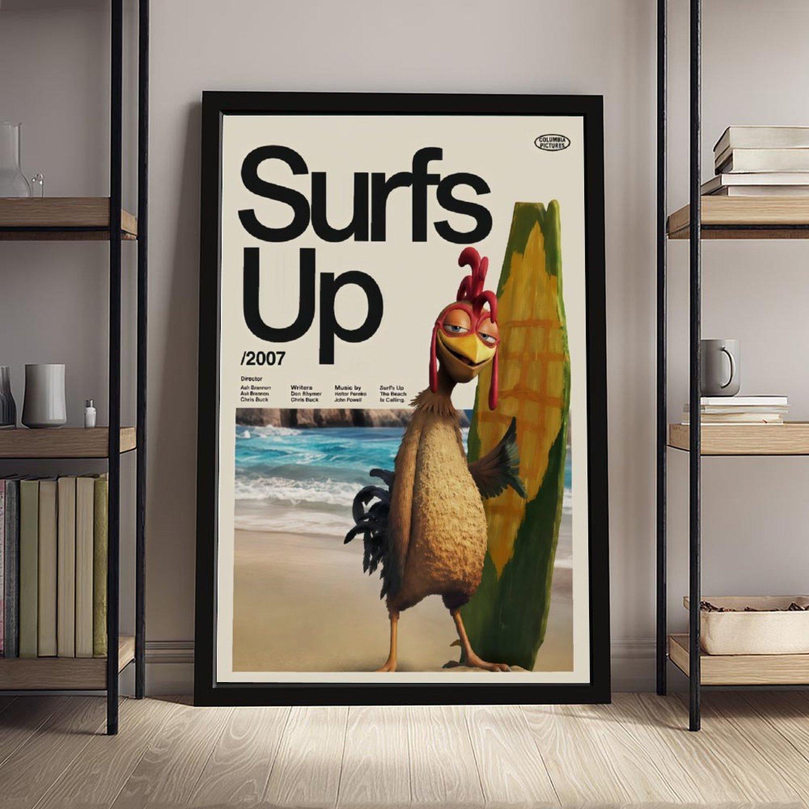 Surfs Up Chicken Joe Print Premium Artwork Film Poster Wall Decor for Room, Canvas Wall Art, Animated Movie Poster, Surfing Character Print, Kids Bedroom Decor, Beach Room Decor, Dorm Wall Art, Gift for Movie Fans