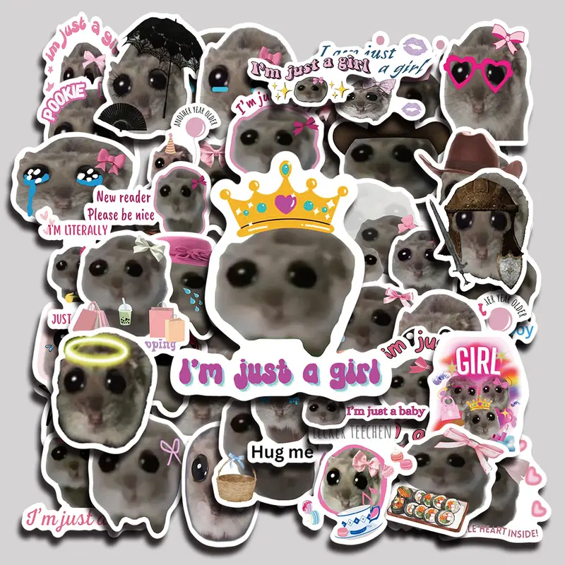 56PCS Sad Hamster Meme Aesthetic Vinyl Decorative Stickers Pack for Laptop Water Bottle Phone Case Skateboard Journal Scrapbook DIY Decoration