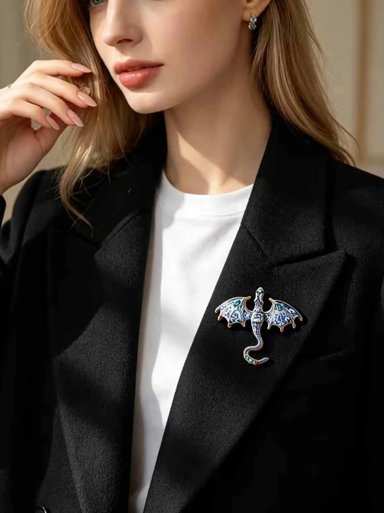1pc And Porcelain/Dragon Enamel Brooch/Rhinestone Accessory Pin/For Coats Denim Jackets/Ideal Gift Zodiac Dragon Lovers