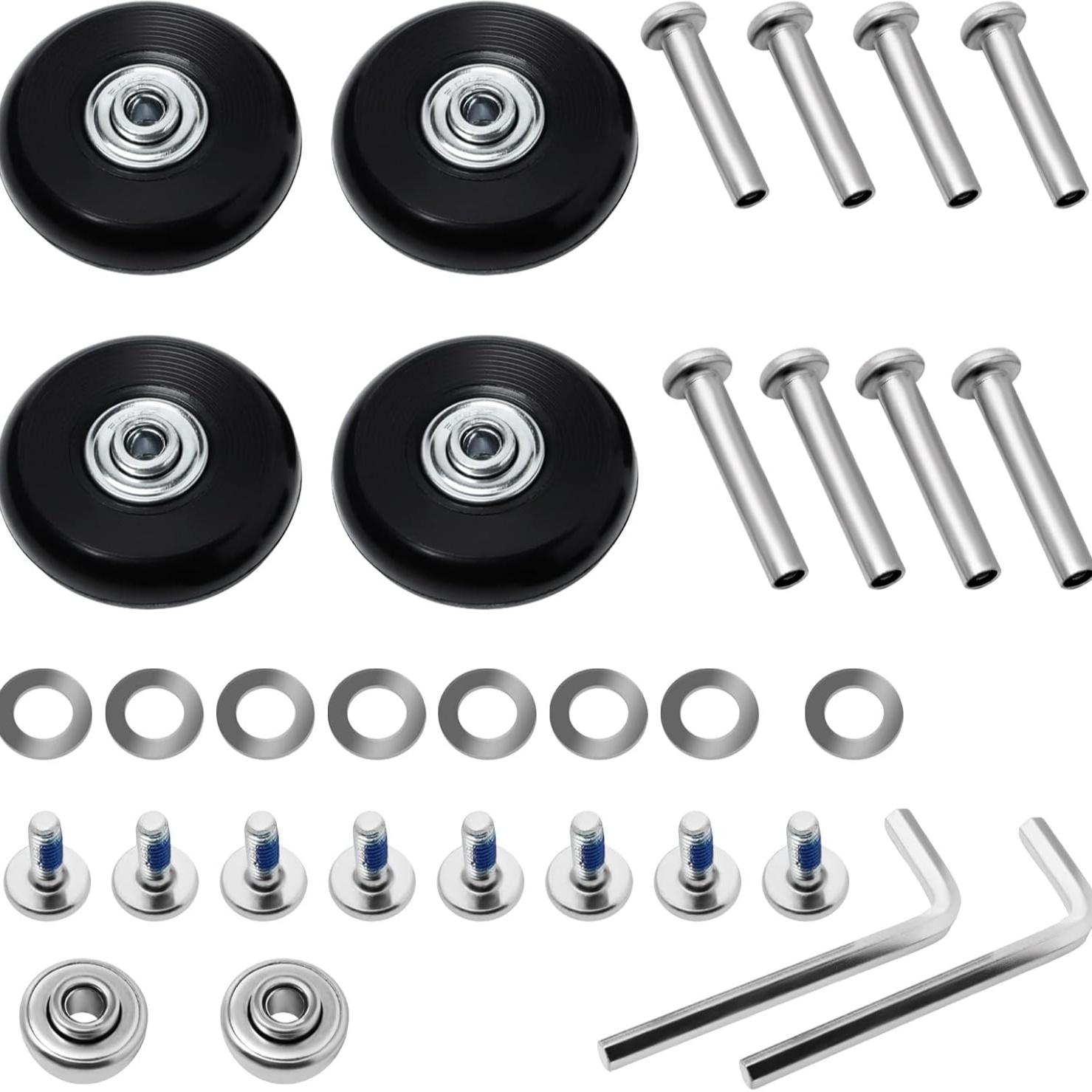 4Pcs Luggage Replacement Wheels, Double Travel Luggage Caster Wheels, Rubber Swivel Wheels with Bearing Repair Kit