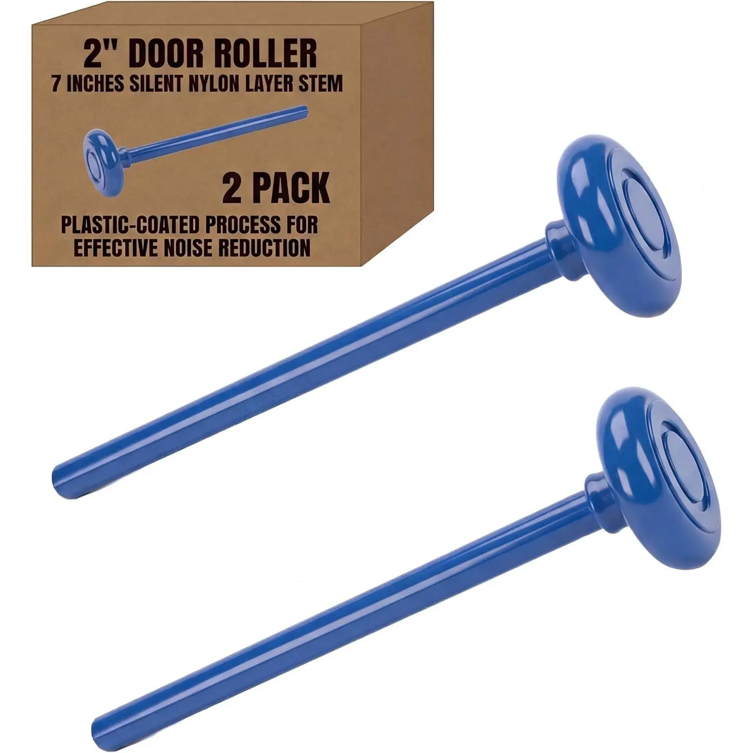 7" Stem Blue Silent Garage Door Rollers,Protective Sealed Cap (), Fits 2" Track, 7/16" Stem, Carbon Steel Stem with Nylon Overmold + Reinforced Nylon Wheel, Vibration Dampening,2 Pack
