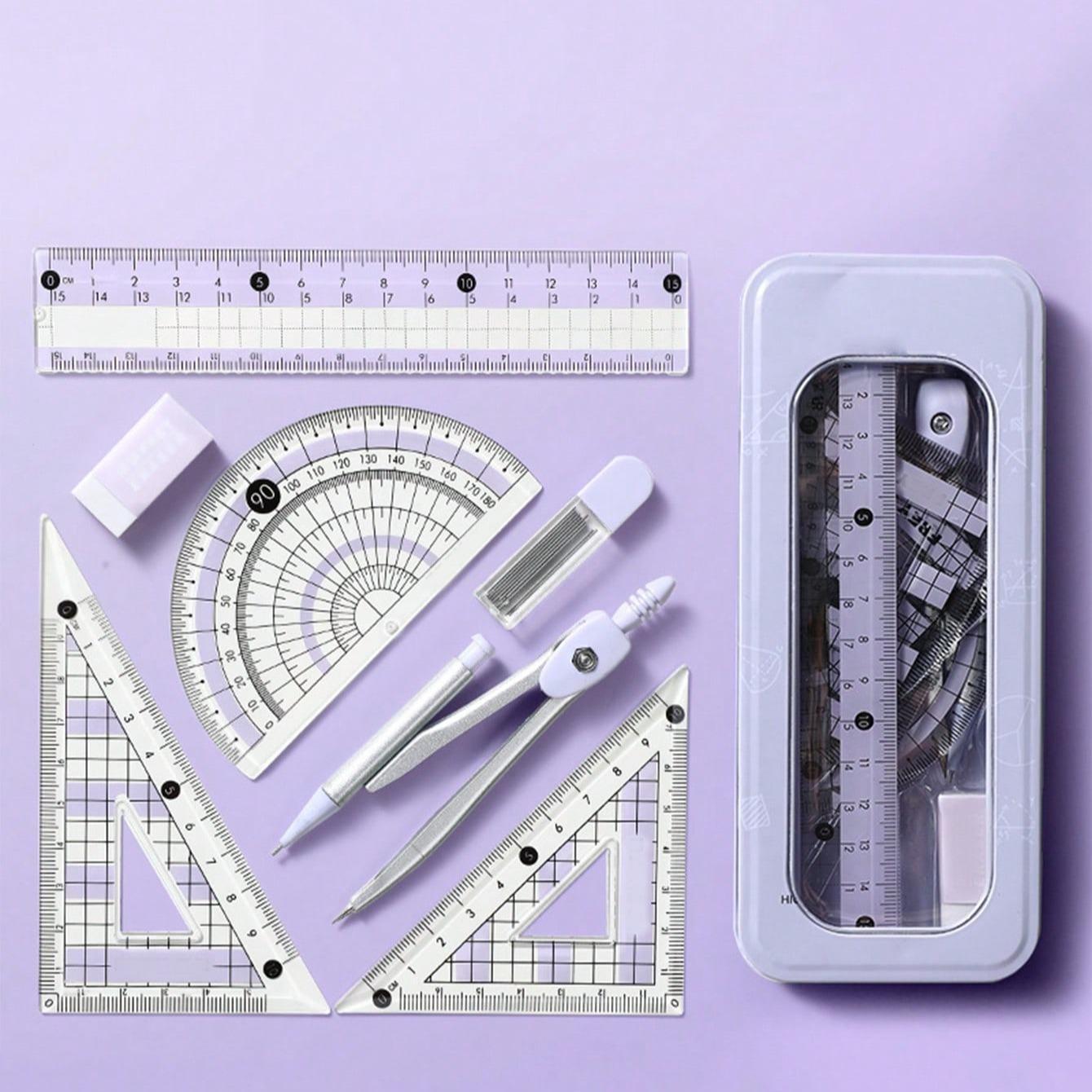Ruler and Compass Set with Measuring Tool, Office, Teaching, Student Gift, Triangle Ruler Kit, Drawing Tools, Measurement Instruments