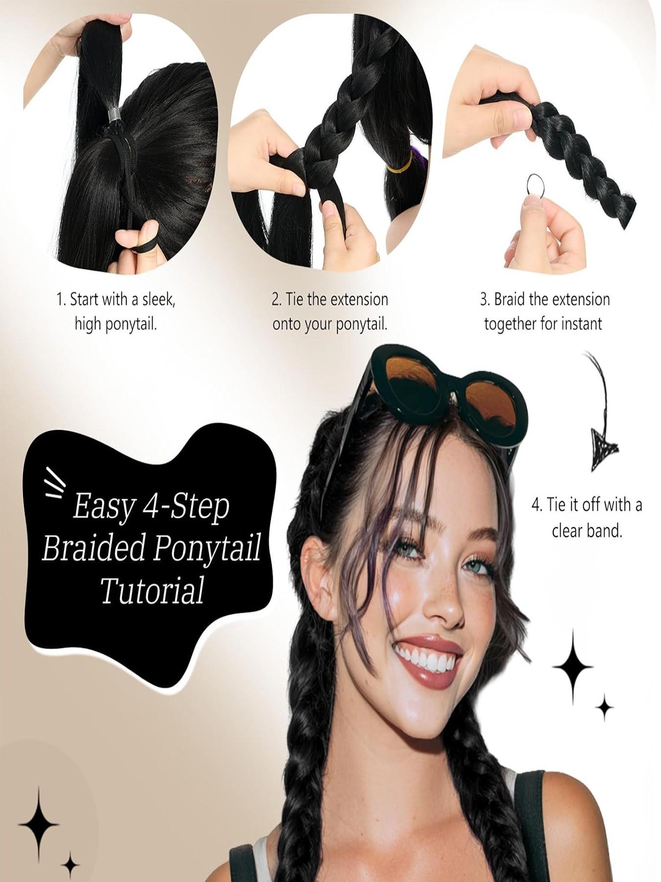 26 Inch Braid Ponytail Extension 2-Pack - Straight Sleek Wrap-Around Synthetic Hairpiece with Elastic Tie for Women, Perfect for Holiday Parties, Synthetic Extensions, Straight Synthetic Hairpieces
