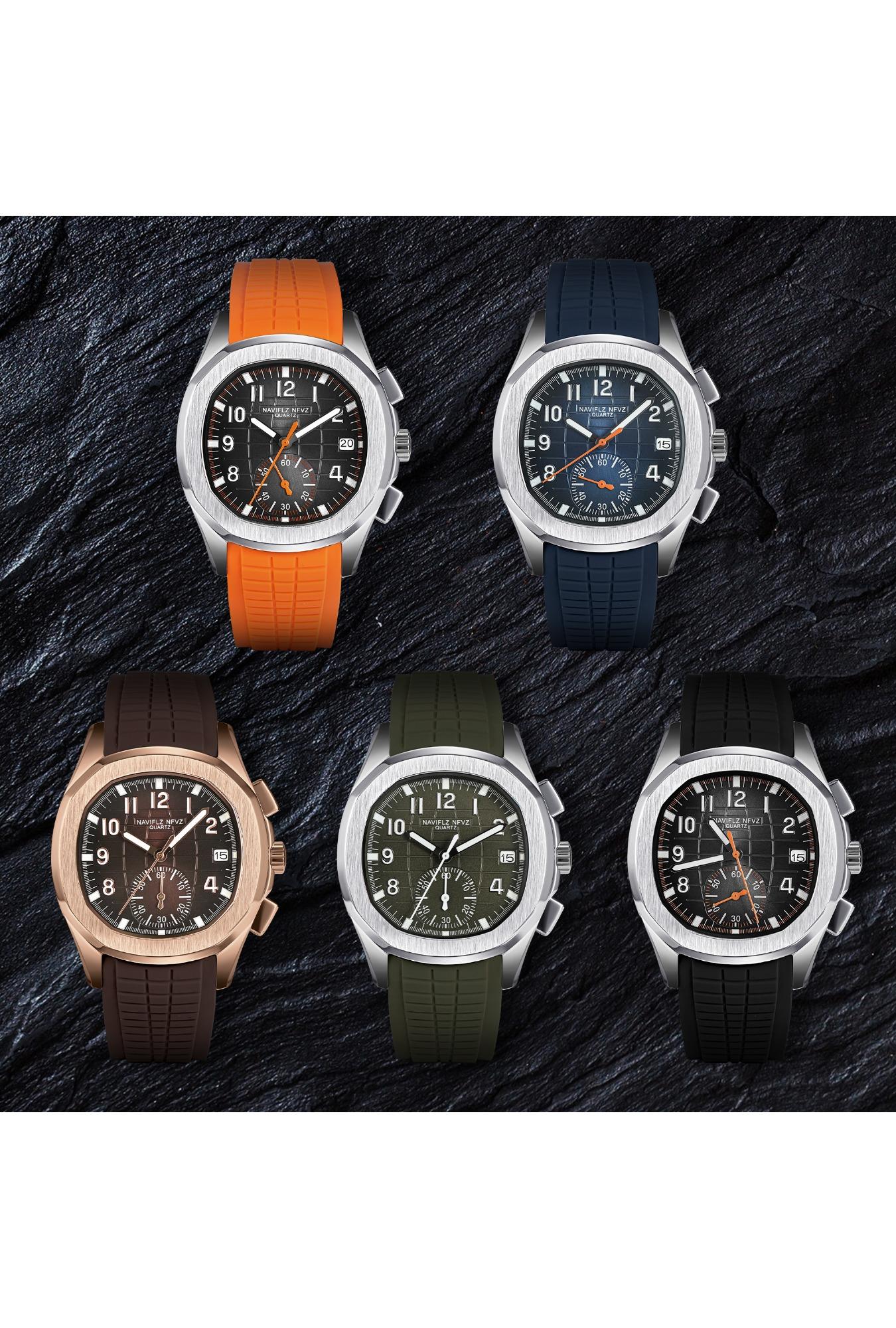 2026 Hot Selling Top Luxury Brand Japan VD53 Mov Chronograph Quartz Watch Stainless Steel Silver-Blue Rubber Strap Luminous Waterproof