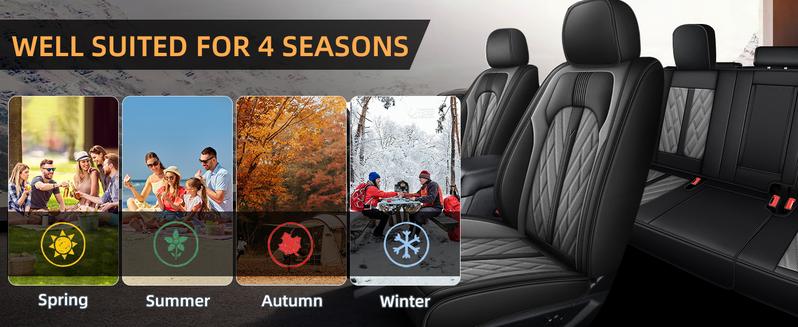 Seat Covers for Ford F150 2009-2025, F250 F350 F450 2017-2025: 5 Seat Full Set Truck Seat Covers Custom Waterproof Perforated Leather (Black&Grey)