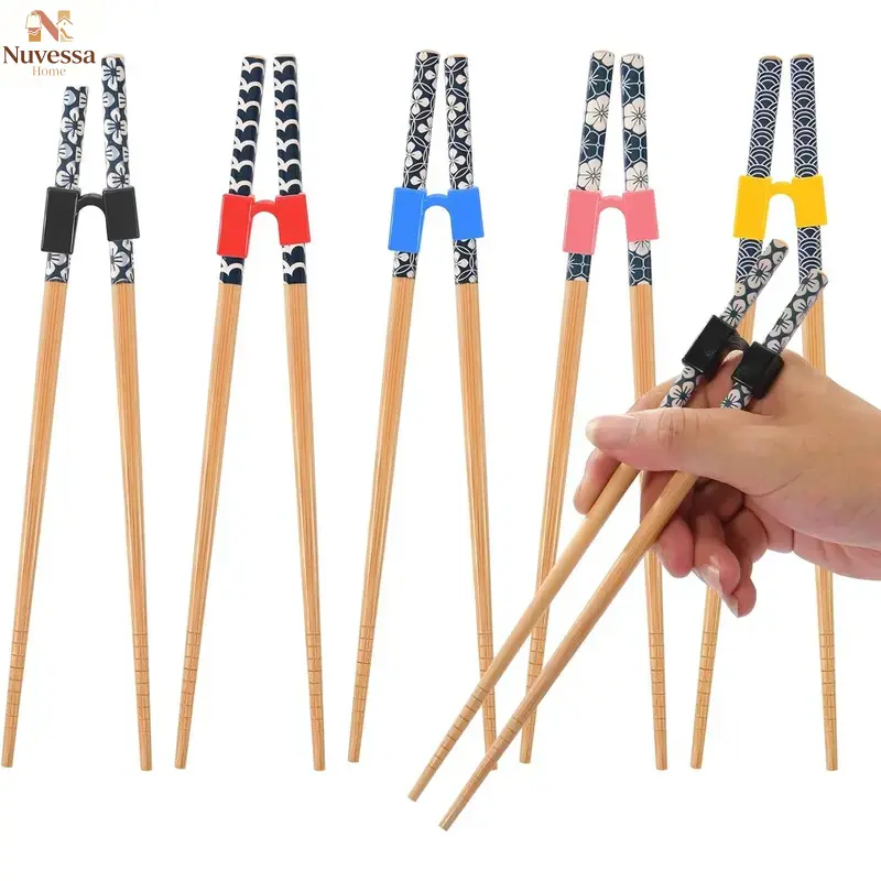 NUVES 5 Pairs  Learning Chopsticks,  And Adults  Chopsticks Set , With Assistant Trainer, Suitable Beginners, Easy To Hold,Dishwasher Washable (8.86 Inches)