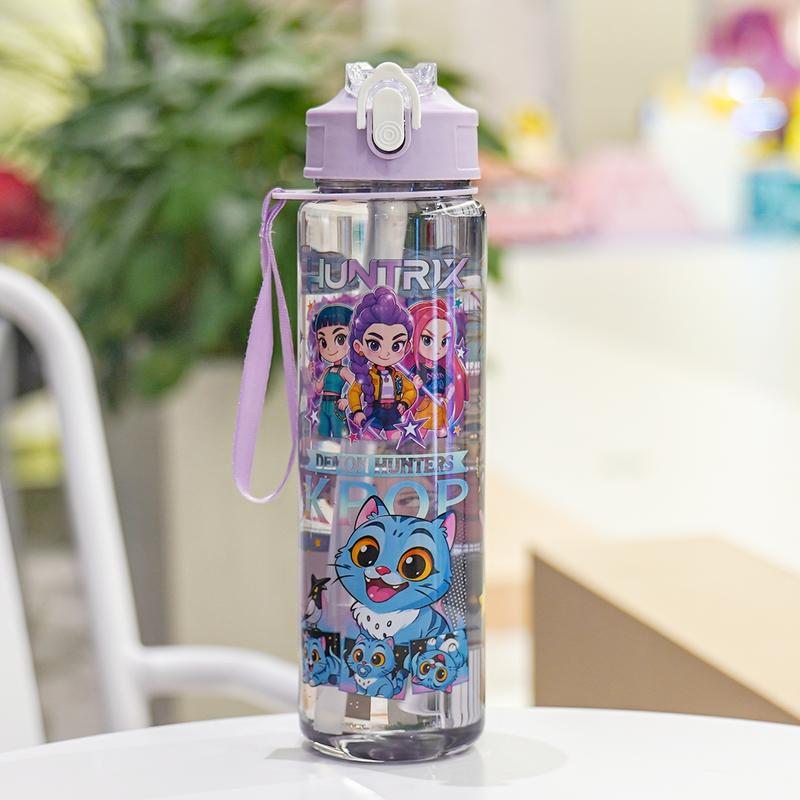 K-Pop Ghost Hunter Theme Totem Water Bottle, Reusable Hard Plastic with Lid and Straw, 700ml Eco-Friendly Alternative, Perfect for School and Travel