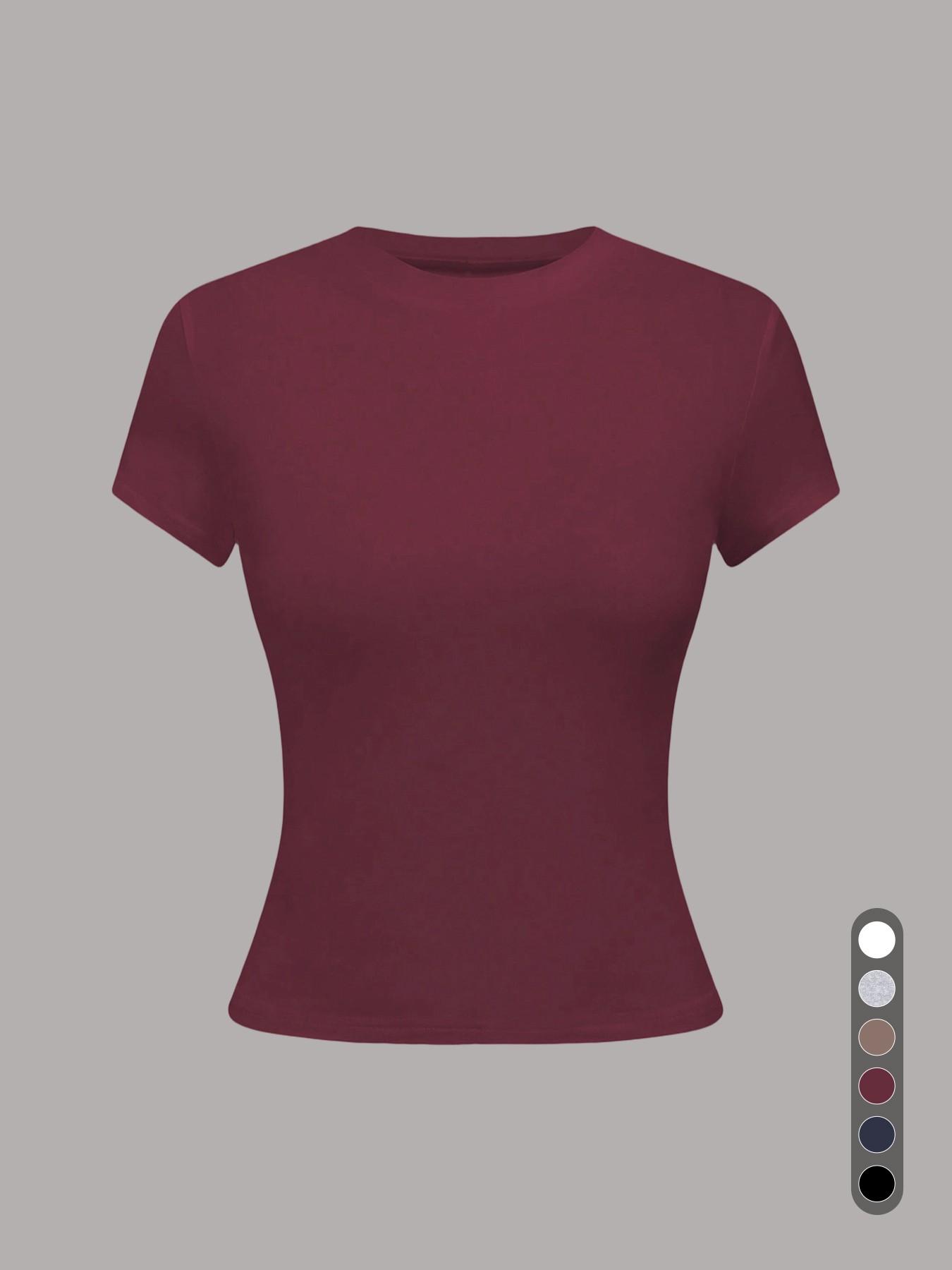 2026 New Arrival Women's Crew Neck Short Sleeve Fitted T-Shirt, Solid Color Slim Fit Basic Crop Tee, Soft Stretchy Breathable Casual Top for Daily Streetwear Shopping and Vacation Outfits All Season Summer