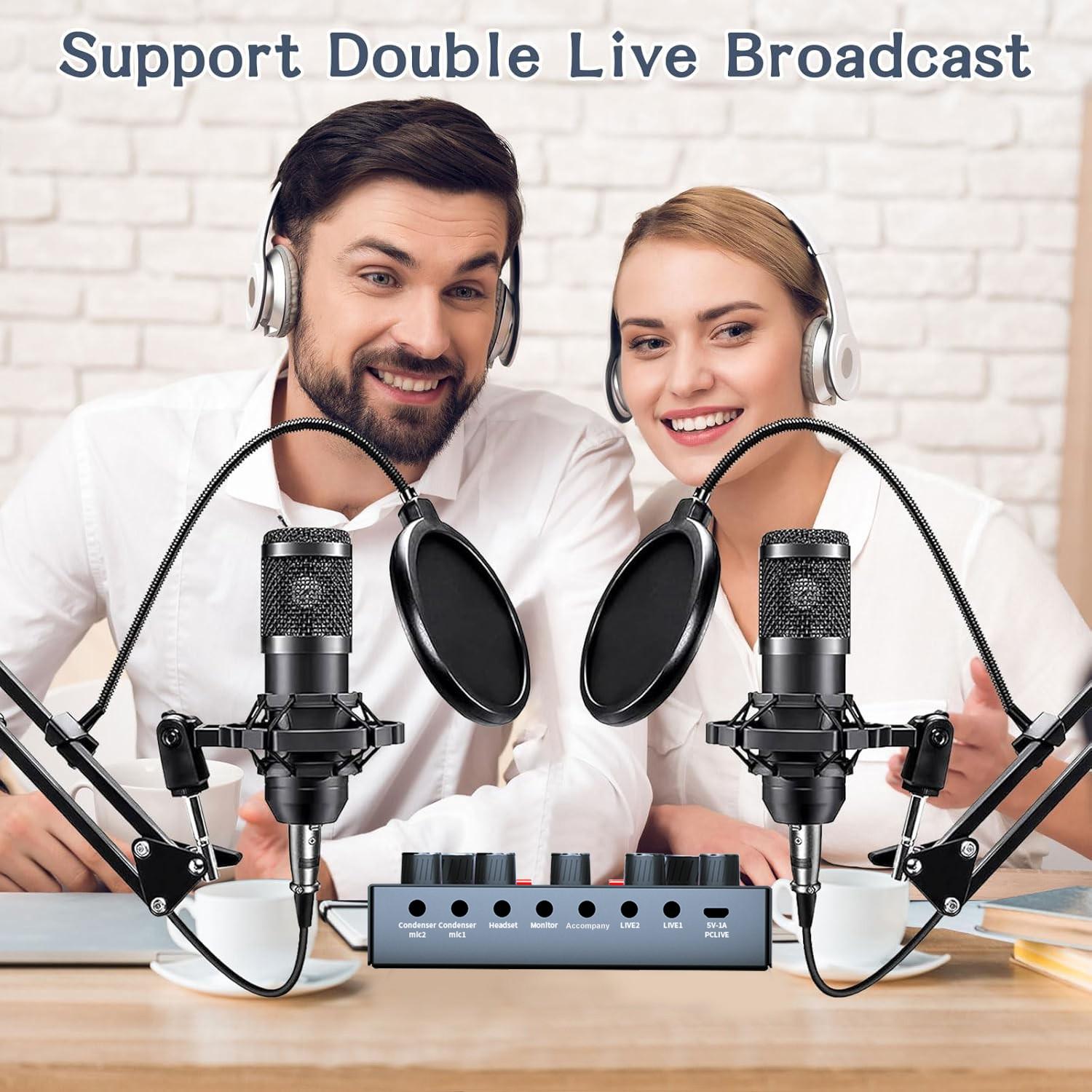 Professional Audio Live Sound Card Mixer with Bluetooth Voice Effects Computer Audio Mixer for Live Streaming Podcasting Gaming Podcast Equipment Audio Mixer Kit