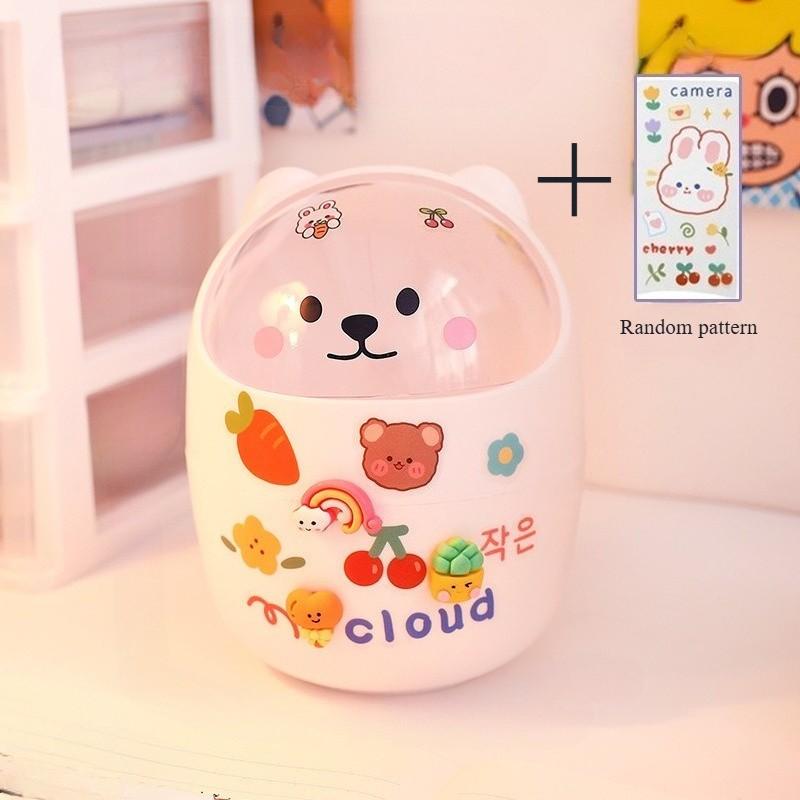 Desk Trash Can, Student Desk Storage Box, Office Trash Bin with Teddy Bear Sticker, Compact Desktop Organizer, Essential Home & Office Supply