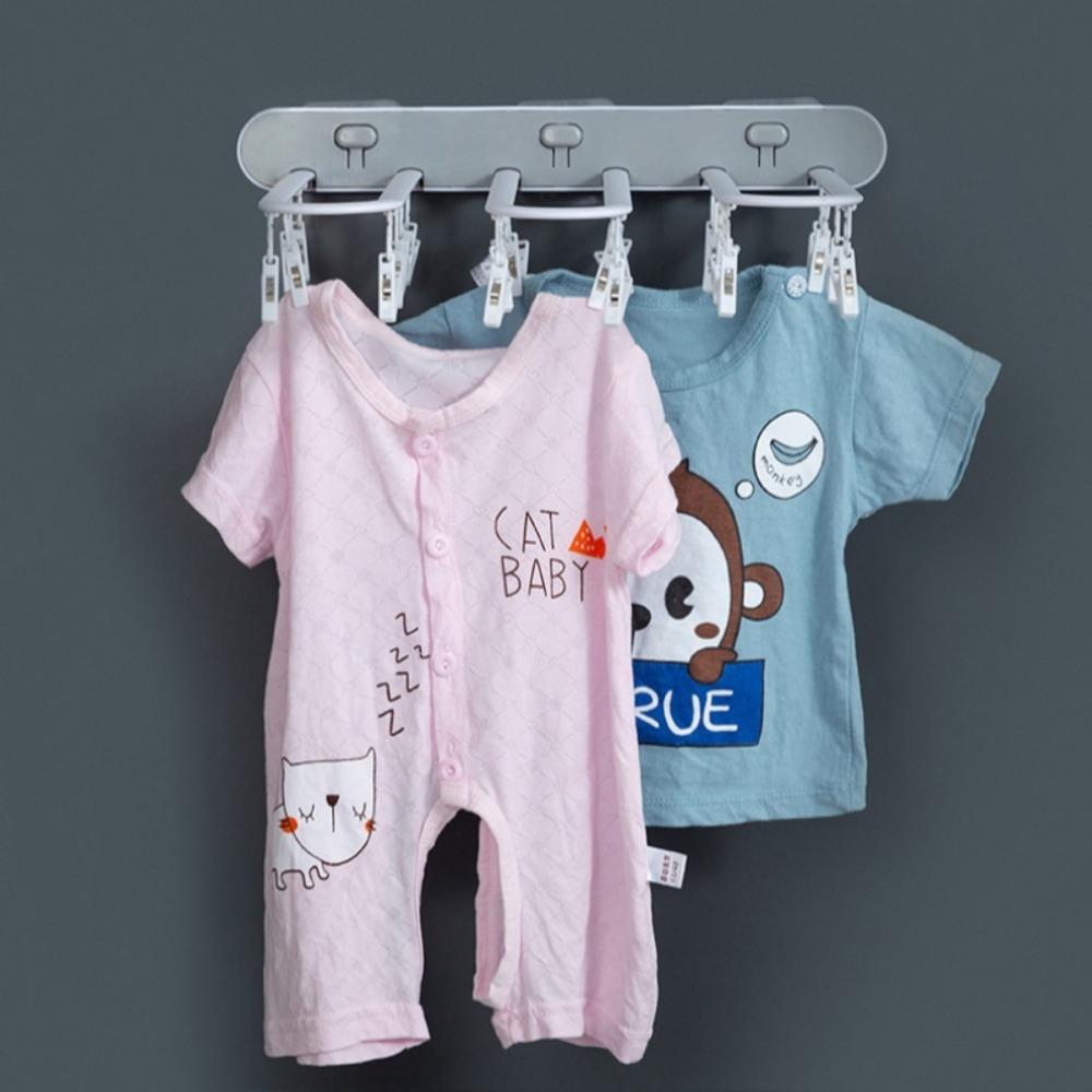 Folding Clothes Drying Rack - Wall-mounted Clothes Hanger with Clips, Space-saving Vertical Drying System, Suitable for Indoor / Balcony / Shower Room Use.