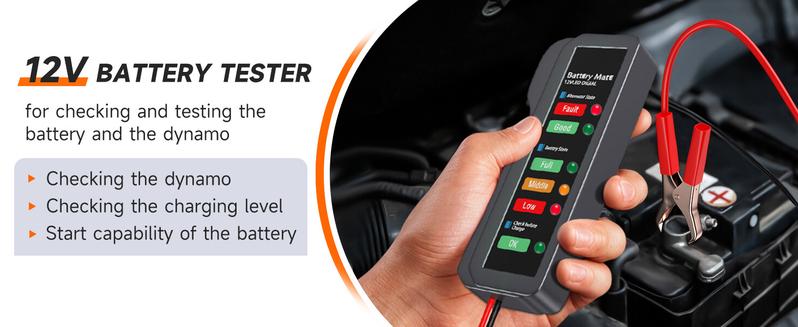 BM310 12V Car Digital Alternator Battery Tester Batteries Detector with 6 LED Lights Display for Car Automotive Motorcycle, Battery Health Analyzer, Car Battery Tester Scan Tool