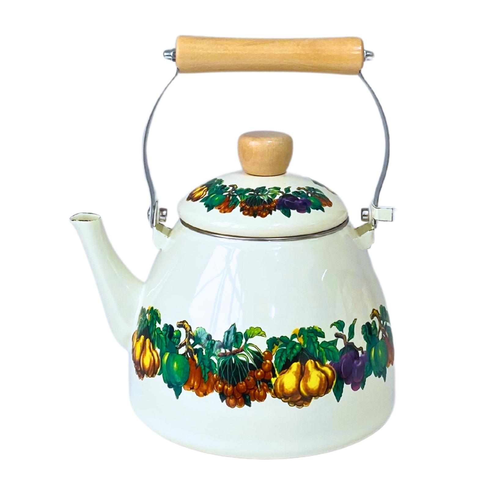 Fruit Pattern Enamel Kettle Set, 2 Counts/set Open Fire Heating Kettle & Dust Temperature Fresh Box, Drinkware for Home Kitchen