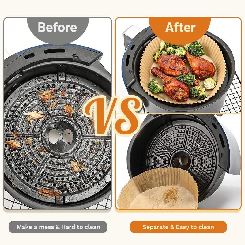 Kitchen Must-Have, 100 Pcs 6.3" Square Disposable Air Fryer Liners, Non-Stick Waterproof Oilproof, Food Grade Parchment Paper, Oven Microwave Safe, Bakeware