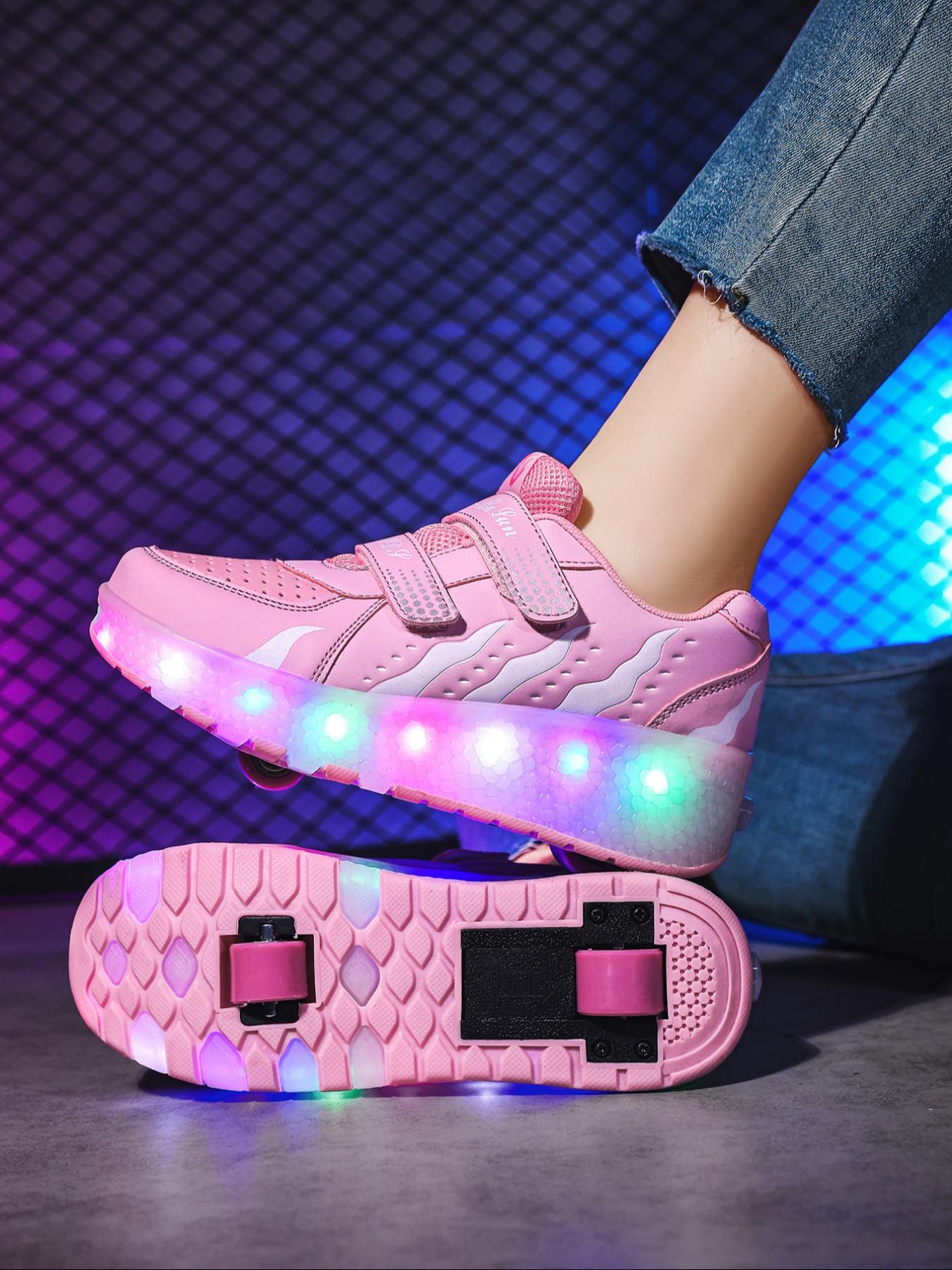 Boys Girls Fashion Breathable Dual-Wheel Skates with LED Lights, Outdoor Sports and Ice Skating, Ideal Gift for Kids and Teens, All Seasons, Double Wheel Design, LED Light Feature, Rubber Sole, Roller Skate Shoes, Shoes with Wheels