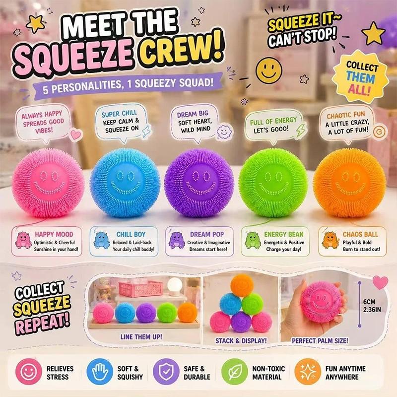 5 Colors TPR Soft Spiky Smiley Face Stress Ball 1 Pack/5 Pack Super Soft Squeezable Rebound Cute Stress Relief Squishy Non-Toxic Sensory Fidget Gift Toy Fidget Toy for Kids Adults